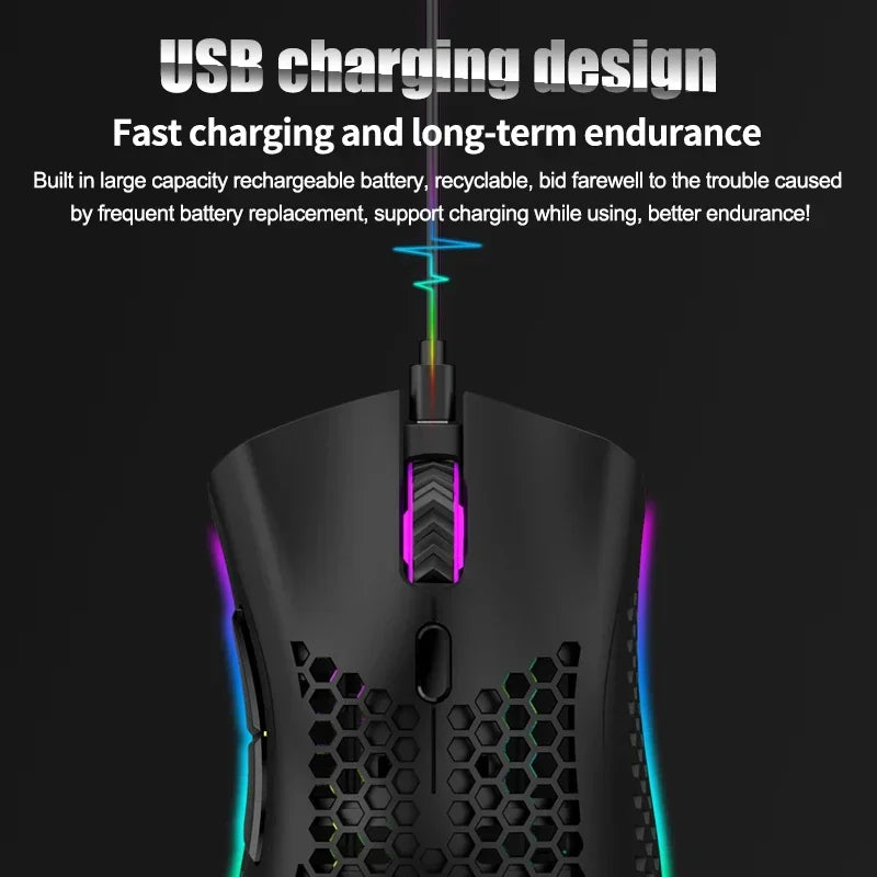 BM600 Wireless Mouse USB 2.4G Wireless RGB Optical Cellular Gaming Mouse Ergonomic Optical Honeycomb Office Wireless Mouse