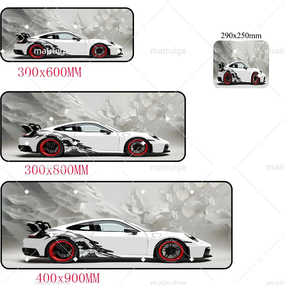 Large White Sports Car Design Gaming Mouse Pad Anti-Slip Rubber Base Extended Desk Mat for Gamer Office Use Computer Accessories