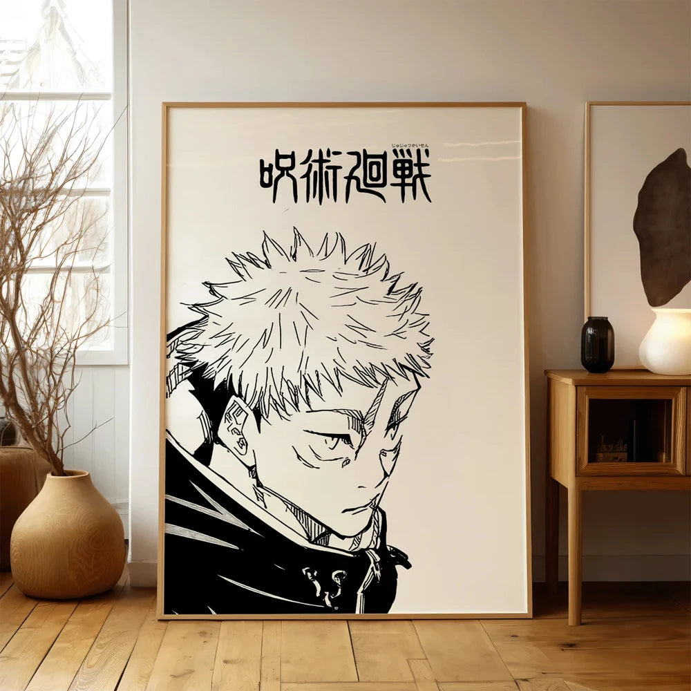 1PC Frameless Kaisen Anime Poster Canvas Painting Black White Anime Wall Art for Living Room Boy Bedroom Home Decoration Gift