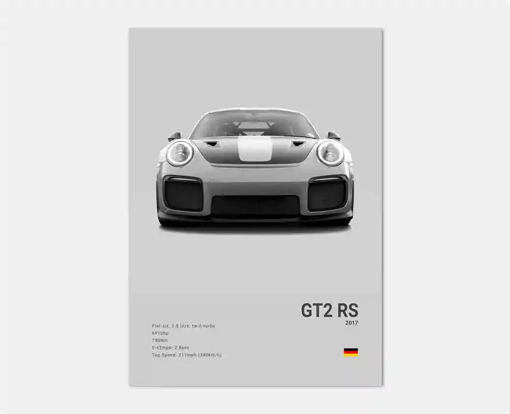 Black White Pop Luxury Germany Sports Car Poster Wall Art 911 GT3 RS Turbo HD Print Canvas Painting for Garage Home Room Decor