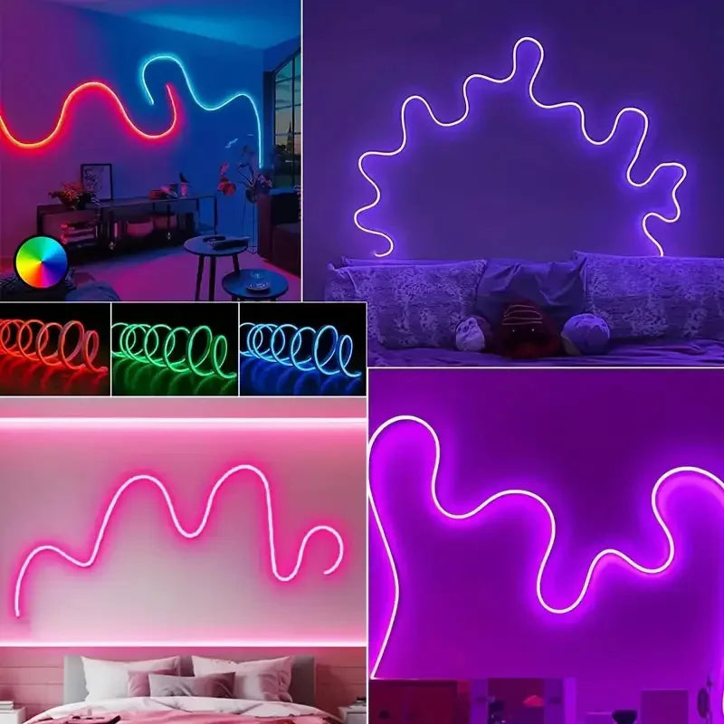 EU Plug DC24V 3535 RGB Neon LED Strip 5/10/15/20/30M Bluetooth Music Sync Waterproof Neon Rope Light for Indoor Outdoor Decor