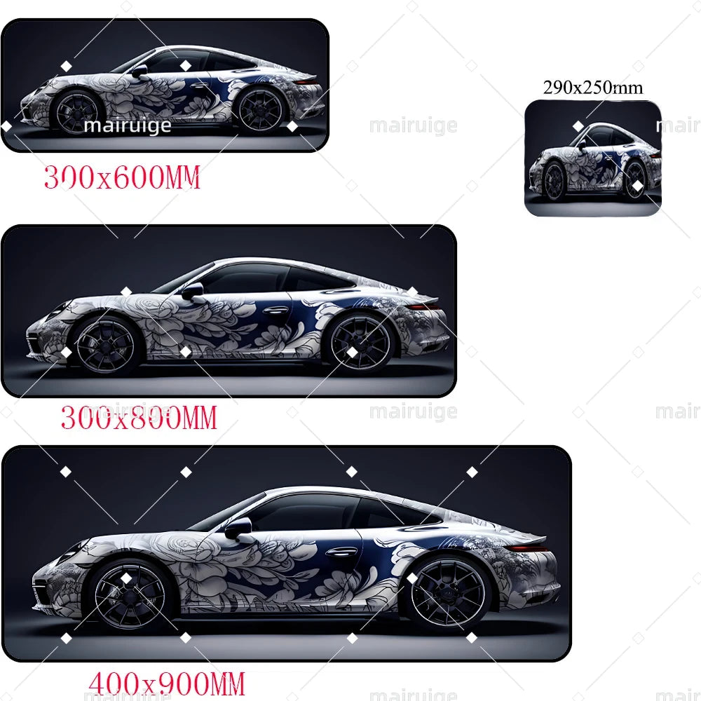 Large White Sports Car Design Gaming Mouse Pad Anti-Slip Rubber Base Extended Desk Mat for Gamer Office Use Computer Accessories