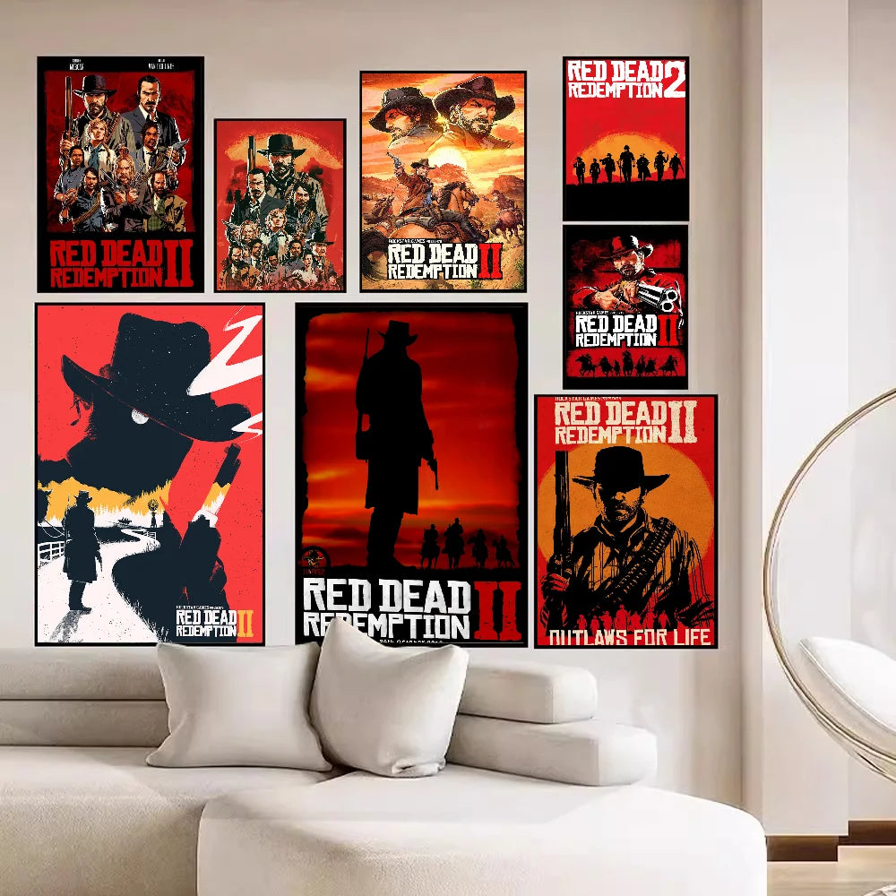 Red D-Dead R-Redemption 2 DIY Sticky Poster Whitepaper Prints Posters Artwork Vintage Decorative Painting