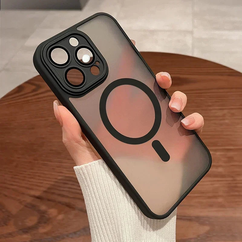 Luxury Armor Magnetic Matte Translucent Case For iPhone 17 16 15 14 Plus 13 12 11 Pro Max Case For Magsafe Wireless Charge Cover