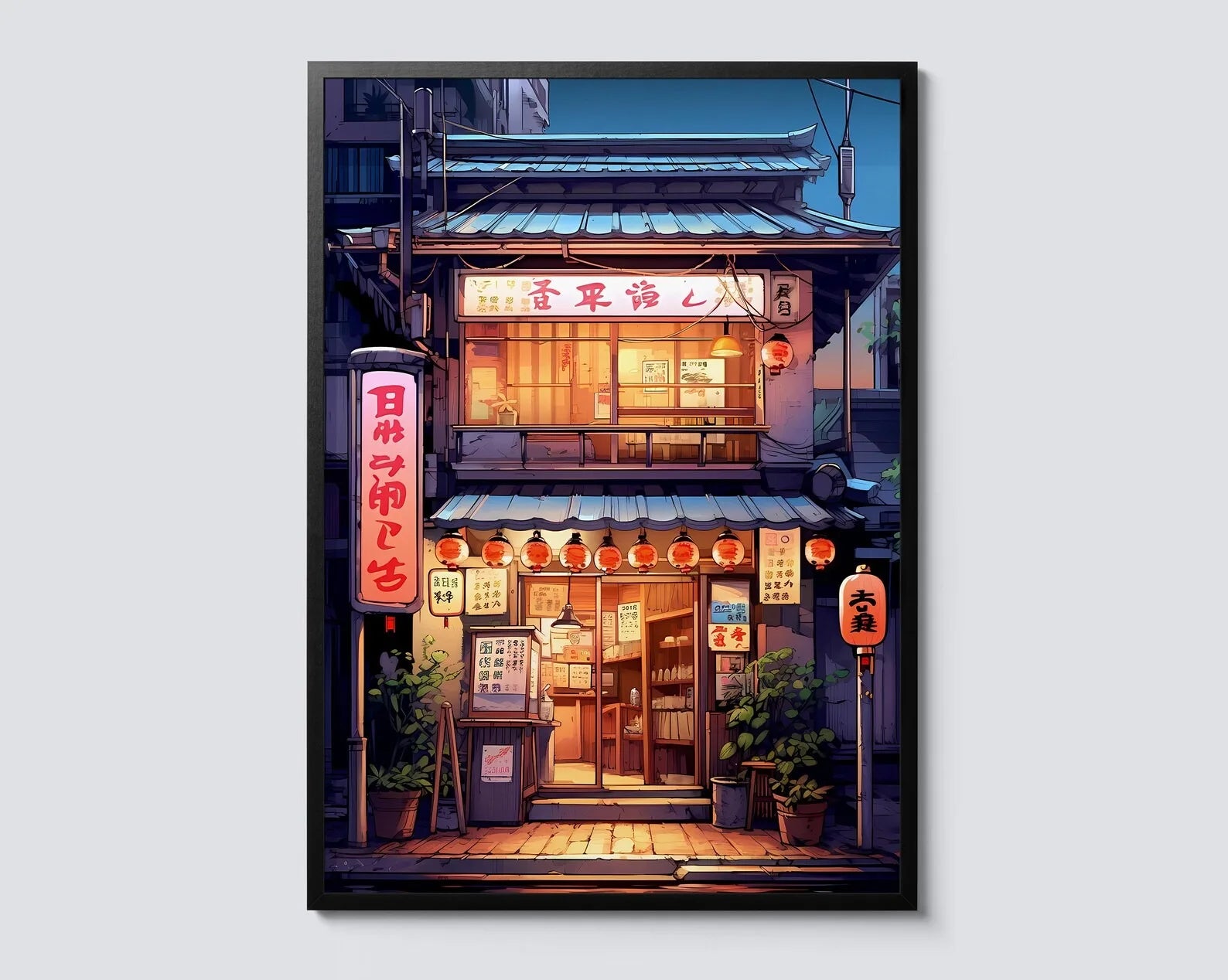 Anime Ramen Shop Food Illustration Canvas Print Tokyo City Street View Wall Poster for Modern Living Room Kitchen Home Decor