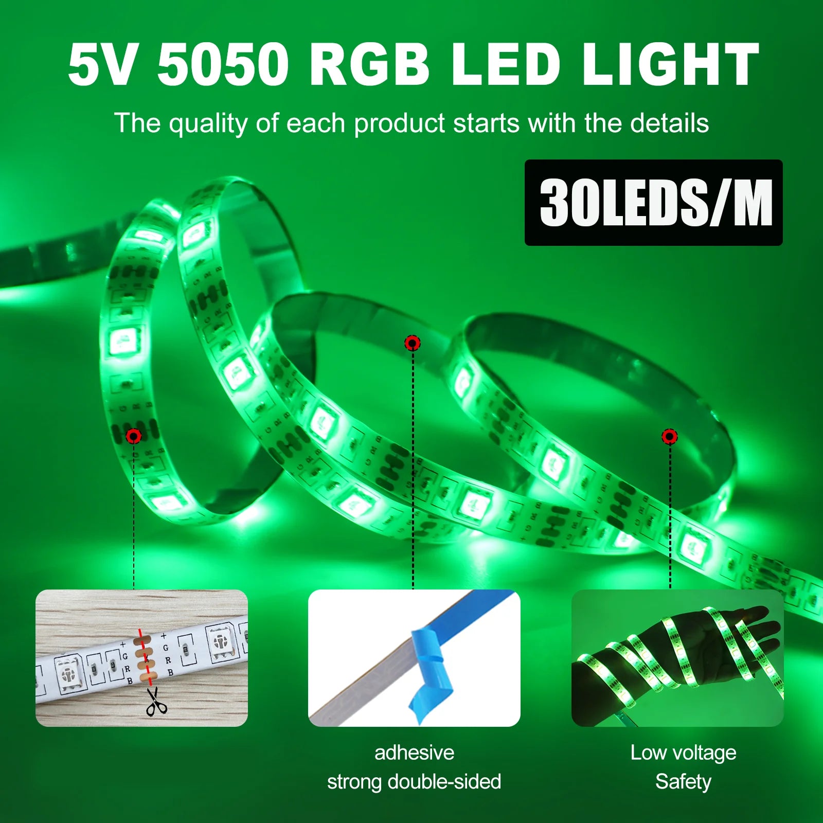 5V RGB LED Strip Kit USB Powered Music Sync Bluetooth/3Key/44Key Control Dimmerable Flexible Indoor TV BackLighting LED Lights