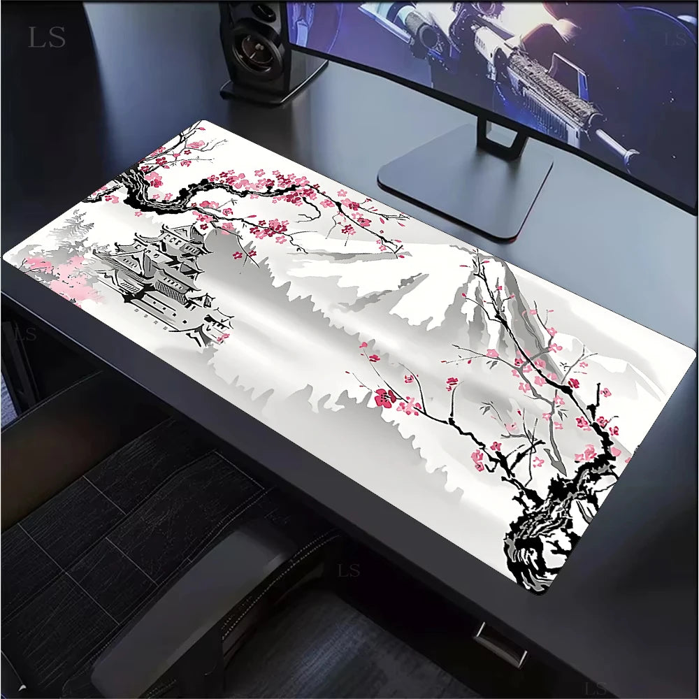 White Sakura Deskmat Japan Cherry Blossom MousePad Office Gaming Mouse pad Keyboard Pad Non-Slip Office Carpet Laptop Mouse Mats